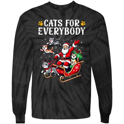 Cats For Everybody Christmas Cat Funny Xmas Santa Tie-Dye Long Sleeve Shirt