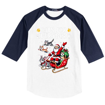 Cats For Everybody Christmas Cat Funny Xmas Santa Baseball Sleeve Shirt