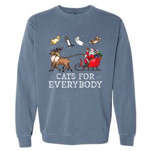 Cats For Everybody Christmas Cat Funny Xmas Santa Garment-Dyed Sweatshirt