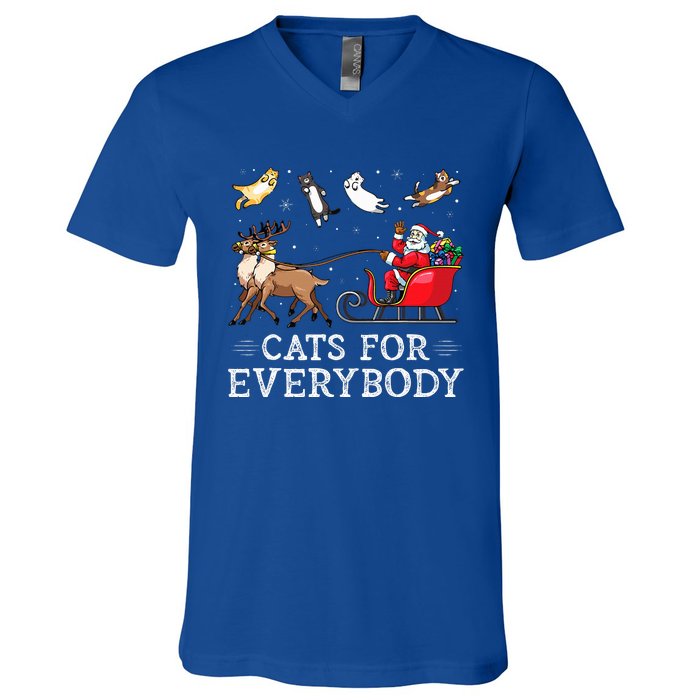 Cats For Everybody Christmas Cat Funny Xmas Santa V-Neck T-Shirt