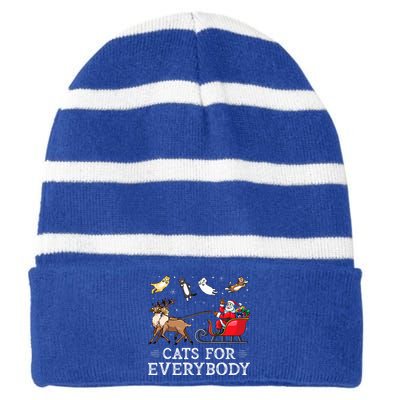 Cats For Everybody Christmas Cat Funny Xmas Santa Striped Beanie with Solid Band