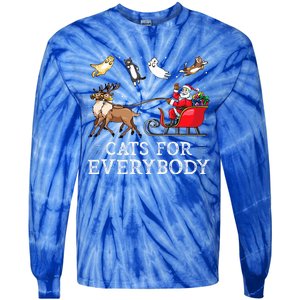 Cats For Everybody Christmas Cat Funny Xmas Santa Tie-Dye Long Sleeve Shirt