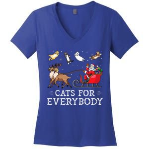 Cats For Everybody Christmas Cat Funny Xmas Santa Women's V-Neck T-Shirt