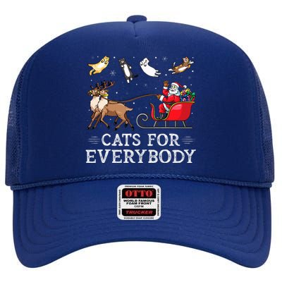 Cats For Everybody Christmas Cat Funny Xmas Santa High Crown Mesh Back Trucker Hat