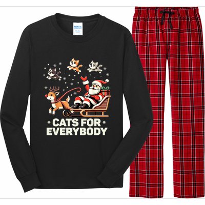 Cats For Everybody Funny Christmas Cat Xmas Women Santa Long Sleeve Pajama Set