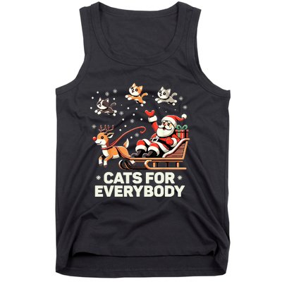 Cats For Everybody Funny Christmas Cat Xmas Women Santa Tank Top