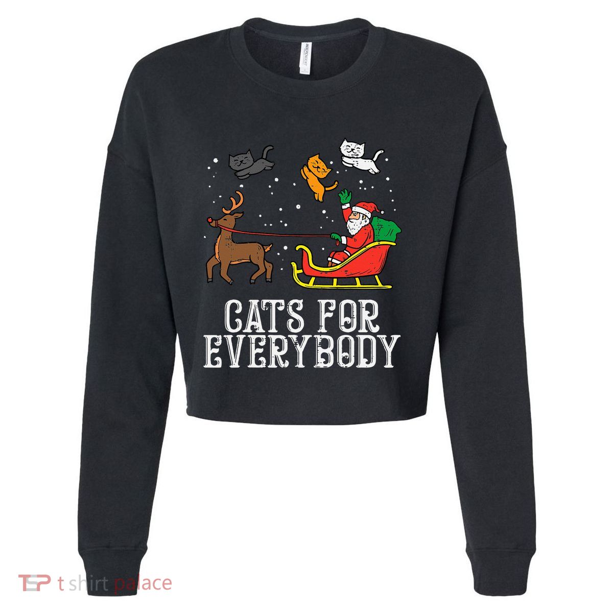 Cats For Everybody Christmas Cat Cropped Pullover Crew