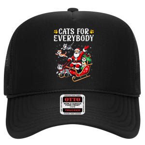 Cats For Everybody Christmas Cat Funny Xmas Santa Gift High Crown Mesh Back Trucker Hat