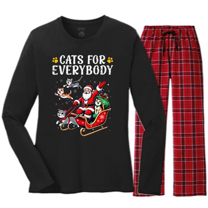 Cats For Everybody Christmas Cat Funny Xmas Santa Gift Women's Long Sleeve Flannel Pajama Set 