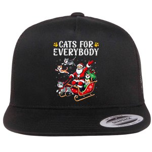 Cats For Everybody Christmas Cat Funny Xmas Santa Gift Flat Bill Trucker Hat