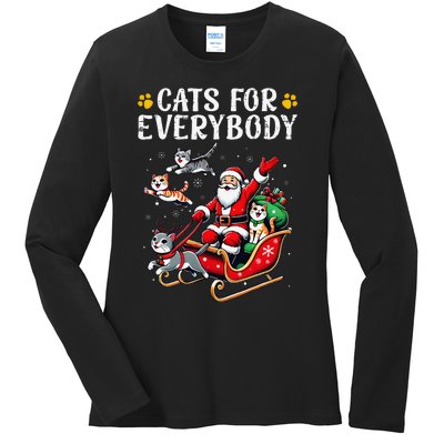 Cats For Everybody Christmas Cat Funny Xmas Santa Gift Ladies Long Sleeve Shirt