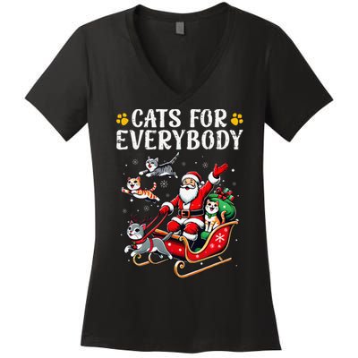 Cats For Everybody Christmas Cat Funny Xmas Santa Gift Women's V-Neck T-Shirt