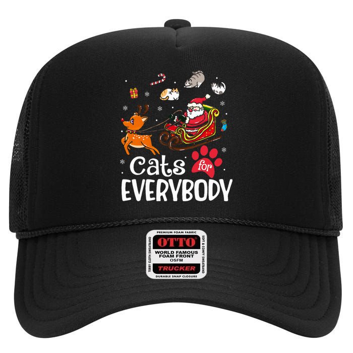 Cats For Everybody Christmas Cat Funny Xmas Women Santa High Crown Mesh Back Trucker Hat