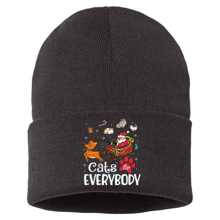 Cats For Everybody Christmas Cat Funny Xmas Women Santa Sustainable Knit Beanie