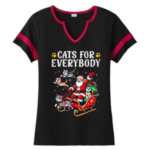 Cats For Everybody Christmas Cat Funny Xmas Women Santa Ladies Halftime Notch Neck Tee