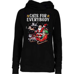 Cats For Everybody Christmas Cat Funny Xmas Women Santa Womens Funnel Neck Pullover Hood