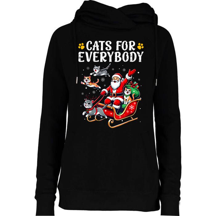 Cats For Everybody Christmas Cat Funny Xmas Women Santa Womens Funnel Neck Pullover Hood