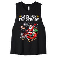 Cats For Everybody Christmas Cat Funny Xmas Women Santa Women's Racerback Cropped Tank