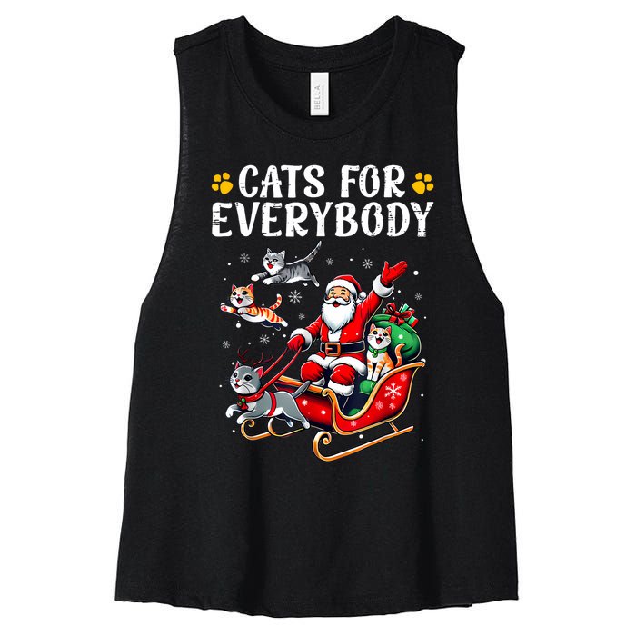 Cats For Everybody Christmas Cat Funny Xmas Women Santa Women's Racerback Cropped Tank