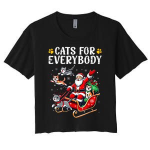 Cats For Everybody Christmas Cat Funny Xmas Women Santa Women's Crop Top Tee