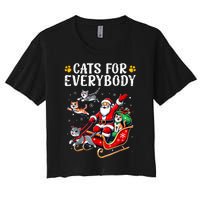 Cats For Everybody Christmas Cat Funny Xmas Women Santa Women's Crop Top Tee