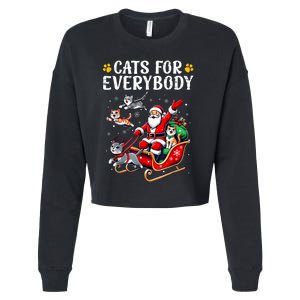 Cats For Everybody Christmas Cat Funny Xmas Women Santa Cropped Pullover Crew