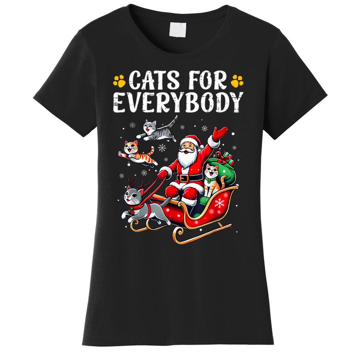 Cats For Everybody Christmas Cat Funny Xmas Women Santa Women's T-Shirt