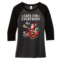 Cats For Everybody Christmas Cat Funny Xmas Women Santa Women's Tri-Blend 3/4-Sleeve Raglan Shirt