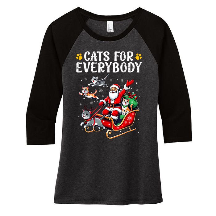 Cats For Everybody Christmas Cat Funny Xmas Women Santa Women's Tri-Blend 3/4-Sleeve Raglan Shirt