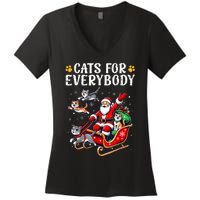 Cats For Everybody Christmas Cat Funny Xmas Women Santa Women's V-Neck T-Shirt