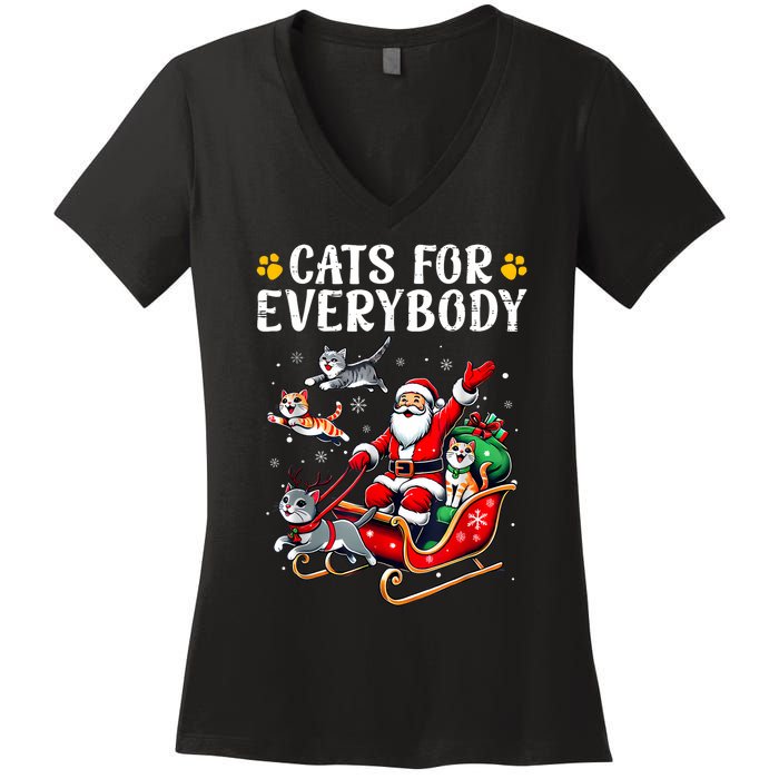 Cats For Everybody Christmas Cat Funny Xmas Women Santa Women's V-Neck T-Shirt