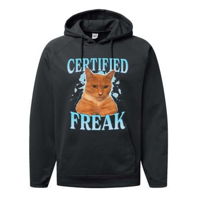 Certified Freak Eat Cement Cursed Cat Funny Cat Meme Performance Fleece Hoodie