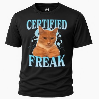 Certified Freak Eat Cement Cursed Cat Funny Cat Meme Cooling Performance Crew T-Shirt