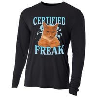 Certified Freak Eat Cement Cursed Cat Funny Cat Meme Cooling Performance Long Sleeve Crew