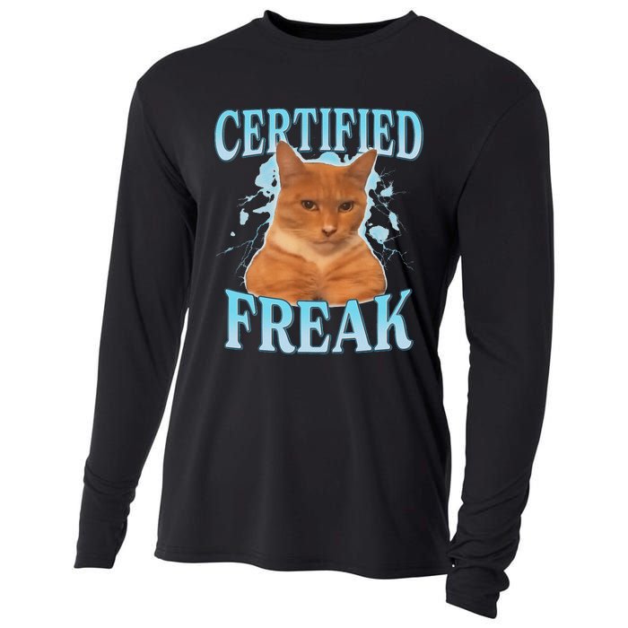 Certified Freak Eat Cement Cursed Cat Funny Cat Meme Cooling Performance Long Sleeve Crew