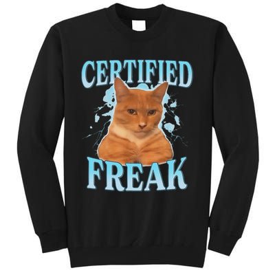 Certified Freak Eat Cement Cursed Cat Funny Cat Meme Tall Sweatshirt