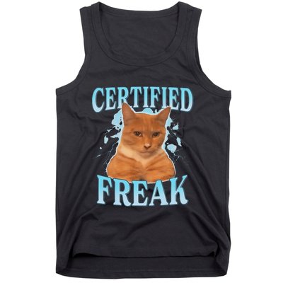 Certified Freak Eat Cement Cursed Cat Funny Cat Meme Tank Top