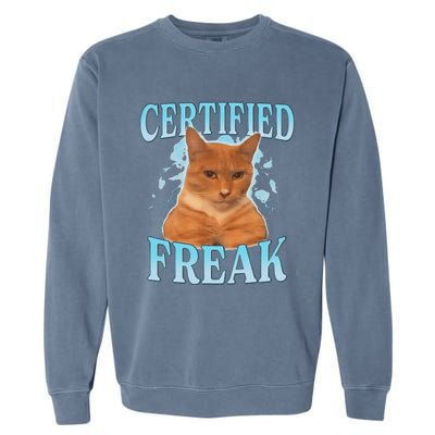 Certified Freak Eat Cement Cursed Cat Funny Cat Meme Garment-Dyed Sweatshirt