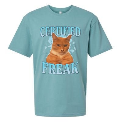 Certified Freak Eat Cement Cursed Cat Funny Cat Meme Sueded Cloud Jersey T-Shirt