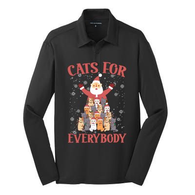 Cats For Everybody Funny Cat Santa Christmas Merry Catmas Funny Gift Silk Touch Performance Long Sleeve Polo