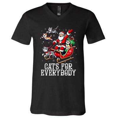 Cats For Everybody Christmas Cat Funny Xmas Santa V-Neck T-Shirt