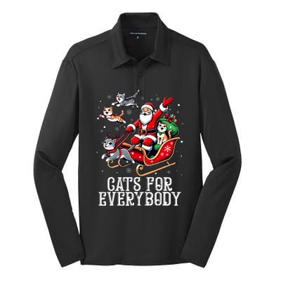 Cats For Everybody Christmas Cat Funny Xmas Santa Silk Touch Performance Long Sleeve Polo