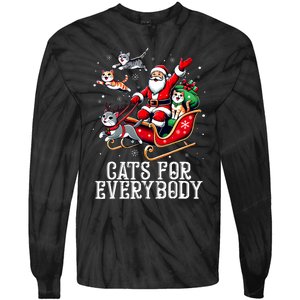 Cats For Everybody Christmas Cat Funny Xmas Santa Tie-Dye Long Sleeve Shirt