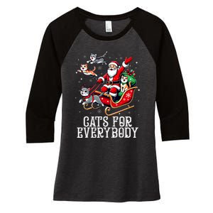 Cats For Everybody Christmas Cat Funny Xmas Santa Women's Tri-Blend 3/4-Sleeve Raglan Shirt