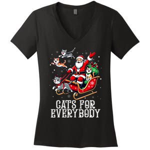 Cats For Everybody Christmas Cat Funny Xmas Santa Women's V-Neck T-Shirt