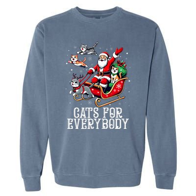 Cats For Everybody Christmas Cat Funny Xmas Santa Garment-Dyed Sweatshirt