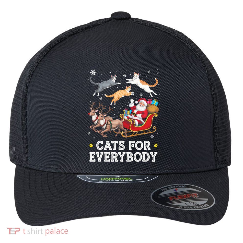 Cats For Everybody Christmas Funny Santa Cat Lover Xmas Flexfit Unipanel Trucker Cap