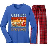 Cats For Everybody Ugly Christmas Cat Funny Xmas Vintage Gift Women's Long Sleeve Flannel Pajama Set 