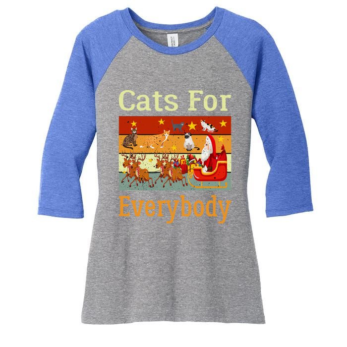 Cats For Everybody Ugly Christmas Cat Funny Xmas Vintage Gift Women's Tri-Blend 3/4-Sleeve Raglan Shirt