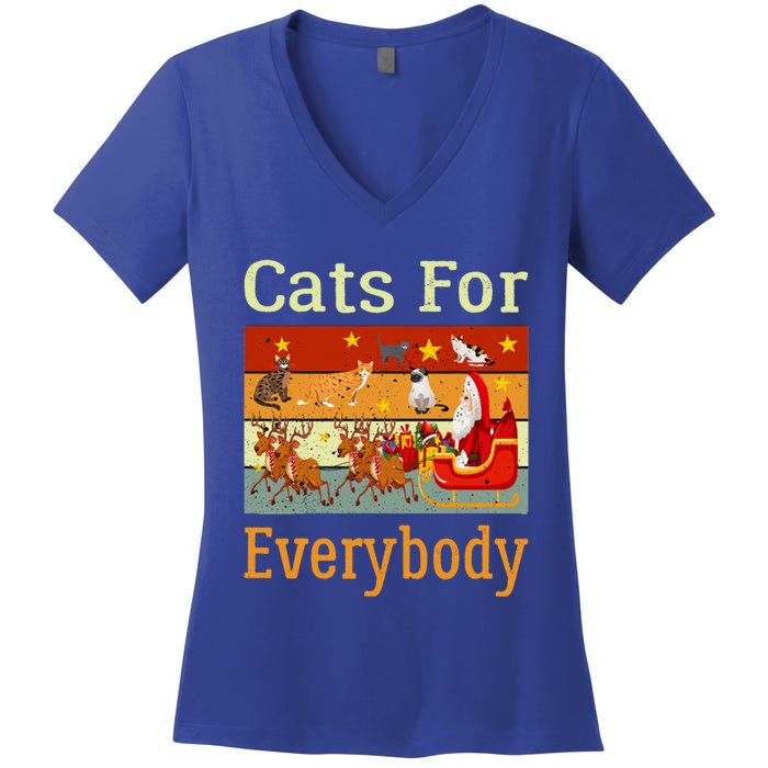 Cats For Everybody Ugly Christmas Cat Funny Xmas Vintage Gift Women's V-Neck T-Shirt